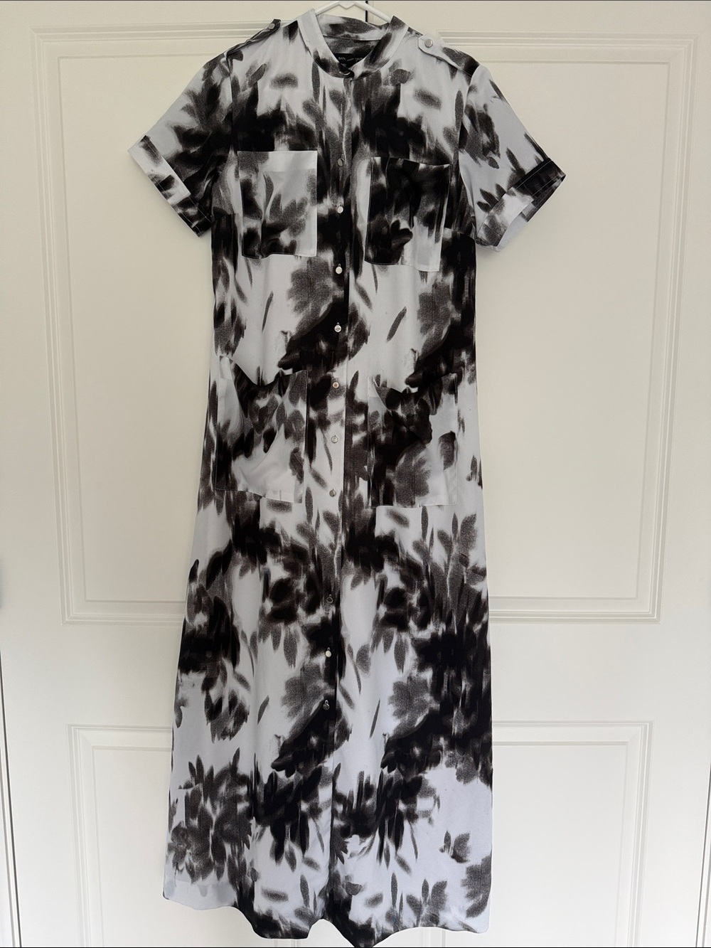 Banana Republic Black and White Floral Utility Maxi Shirt Dress